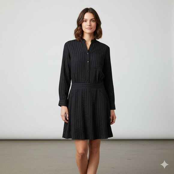 Zadig & Voltaire Rama Raye Mini Dress Black Long Sleeve Silk Buttons Striped - Picture 1 of 16